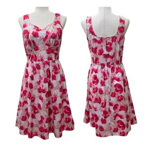 Retrolicious Vintage Pink Tulips Cotton Fit & Flare Dress Retro Style Size M USA